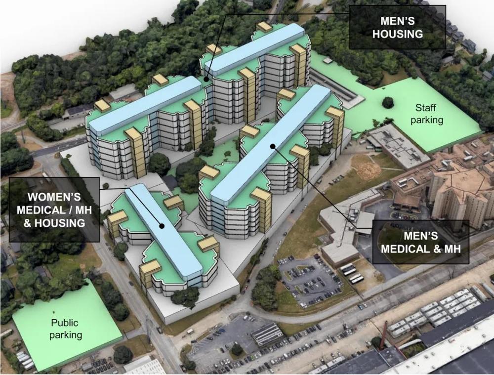 The new Fulton County jail would be located off Rice Street next to the existing jail that is shown at right in the rendering.