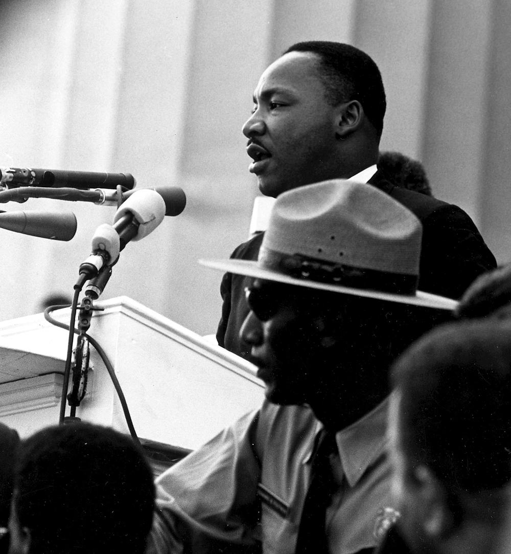 Dr. Martin Luther King Jr. giving his "I Have a Dream" speech during the March on Washington in Washington, D.C., on August 28, 1963.