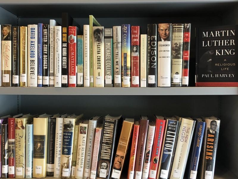 A bookshelf at the Woodbine Public Library in Camden County. Credit: Sonia Chajet Wides and Kate Griem / The Current
