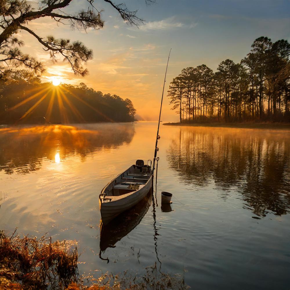 Fishing boat on lake