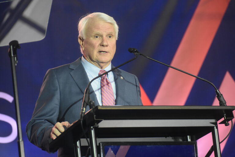 Speaker Jon Burns at the Georgia Chamber of Commerce’s Eggs and Issues event Wednesday. Ross Williams/Georgia Recorder