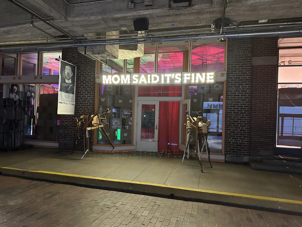 The exterior of Mom Said It's Fine, the art gallery and performance space operated by Mike Stasny in Underground Atlanta