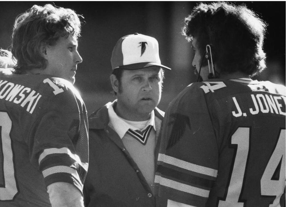 Quarterbacks Steve Bartkowski and June Jones with Coach Leeman Bennett.