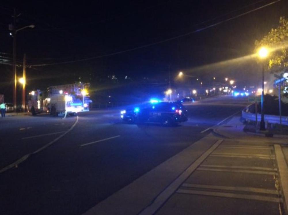 The scene on Buford Highway after a fire under the Peachtree Creek bridge forced the road closure in both directions for more than two hours. (Brookhaven Police Department)