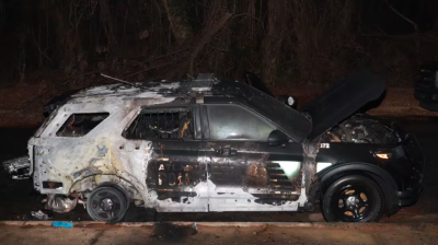 The burned out Atlanta Police patrol car in Lakewood Heights. (Courtesy APD)