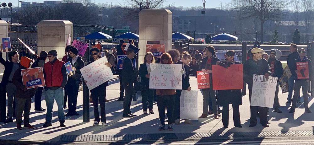  Pro-labor protesters gather outside the Georgia Capitol Jan. 30, 2024. Stanley Dunlap/Georgia Recorder