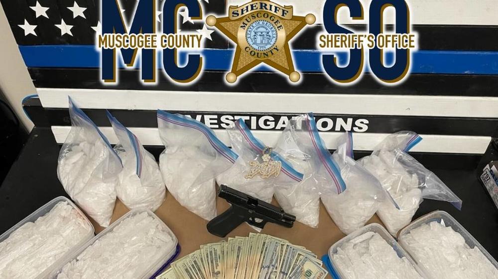 A picture of methamphetamine, cash and a firearm seized by the Muscogee County Sheriff’s Office. Photo courtesy of the Muscogee County Sheriff's Office.