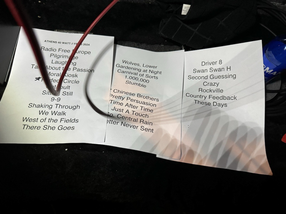 The set list from the Murmur tribute concert performed by Michael Shannon and Jason Narducy and Friends at the 40 Watt in Athens, Ga. on Feb. 8, 2024.