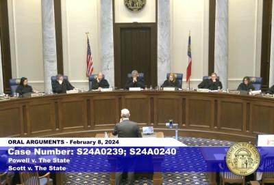 Georgia Supreme Court justices hear arguments in the criminal case of John Powell, the former Glynn County Police Department chief accused of overlooking misconduct at his agency's corrupt drug unit. Credit: Screenshot