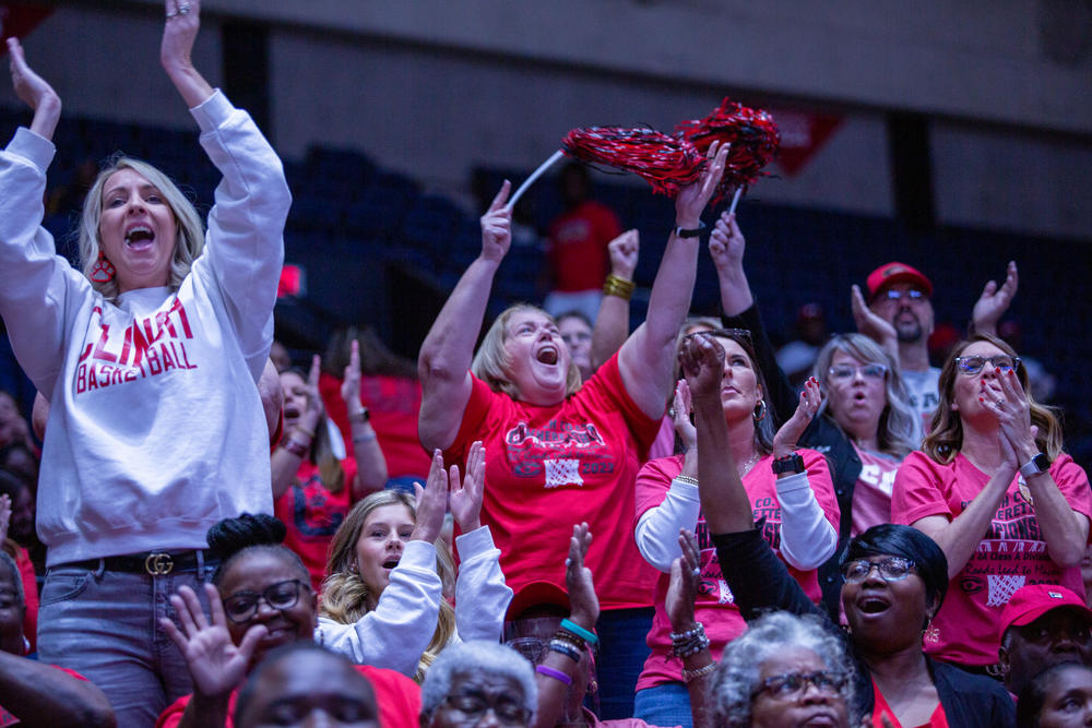 Fans cheer during the 2023 GHSA Basketball Championships