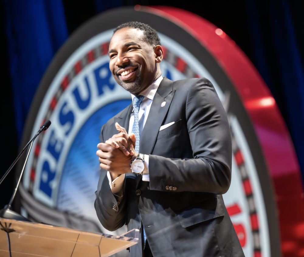 Atlanta Mayor Andre Dickens delivers his State of the City 2024 address at the Woodruff Arts Center in Atlanta on March 25, 2024.