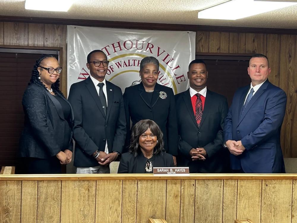 Walthourville Mayor Sarah B. Hayes (seated, center) and Councilmembers Bridgette Kelly, Marcus Boston, Luciria Lovette, Patrick Underwood, and Robert Dodd (L-R), Jan. 23, 2024.