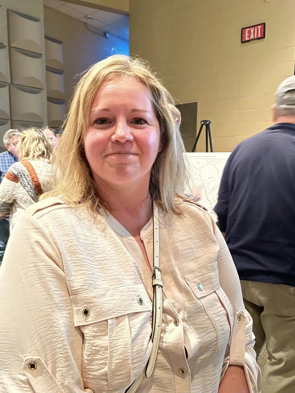 Kristen Stampher spoke at Monday’s water meeting in Bulloch County. Credit: Mary Landers/The Current
