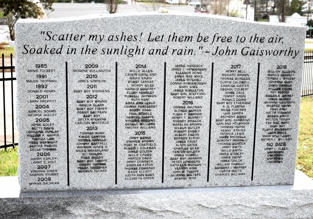 Macon-Bibb County installed a headstone near the entrance of Rose Hill Cemetery to honor deceased people whose cremains have for years been unclaimed and stored in county archives. A ceremony to scatter the ashes in a grassy plot by the headstone is set for late March.