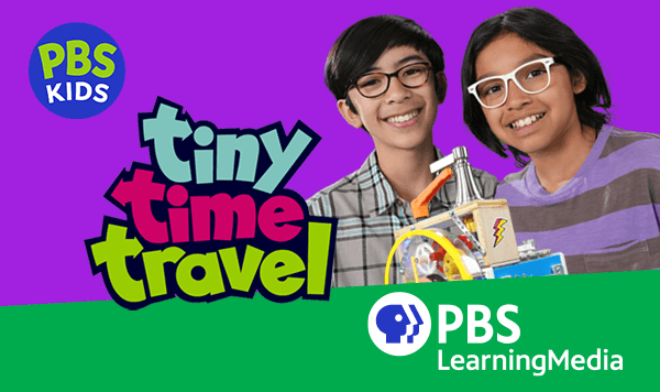 PBS KIDS "Tiny Time Travel" Tyler and Tony, smile as they hold their tiny time machine