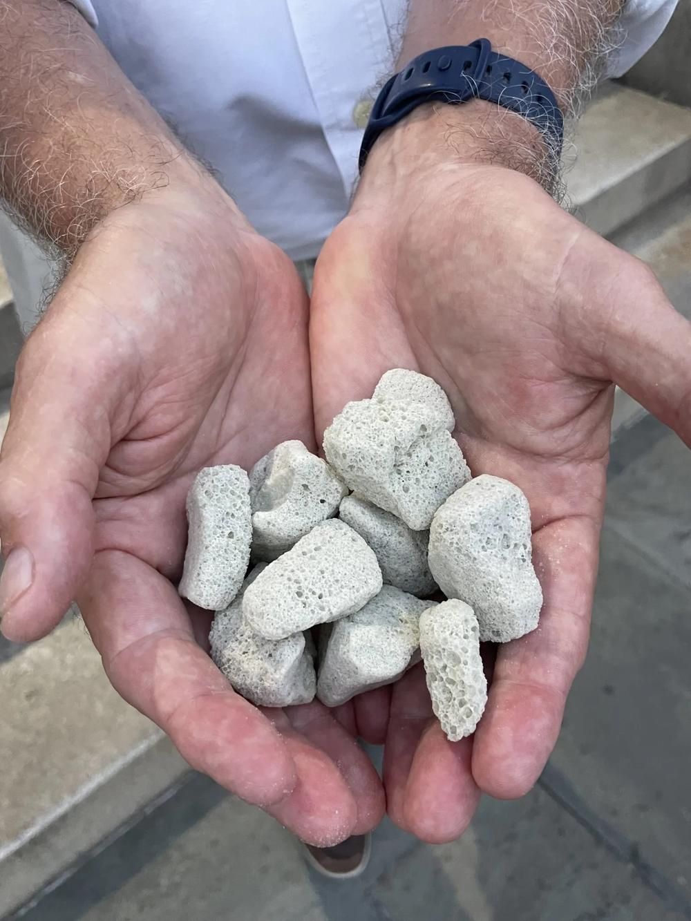 Glass WRX SC takes discarded glass and makes it into these porous rocks used in building applications.