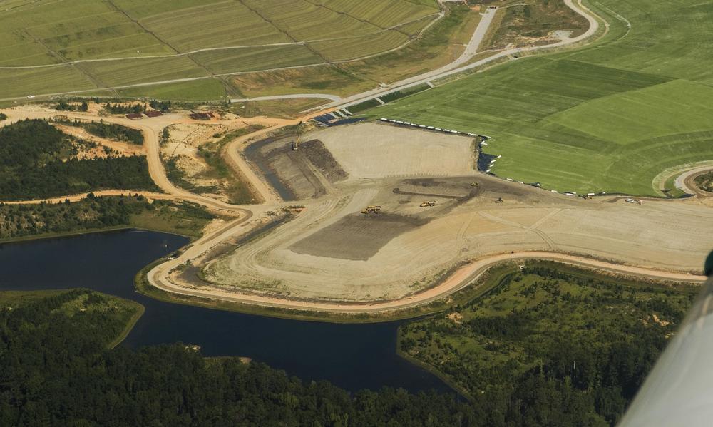 An under construction plastic and turf cover to the ash pond at Georgia Power's Plant Yates in September 2023. 