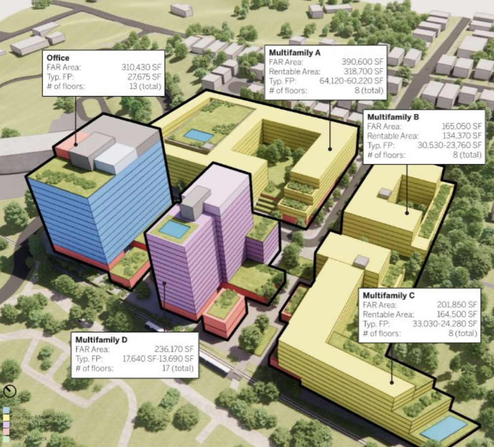 An early concept for the massing of Portman’s plans to redevelop Amsterdam Walk. (Rendering courtesy Portman Holdings)