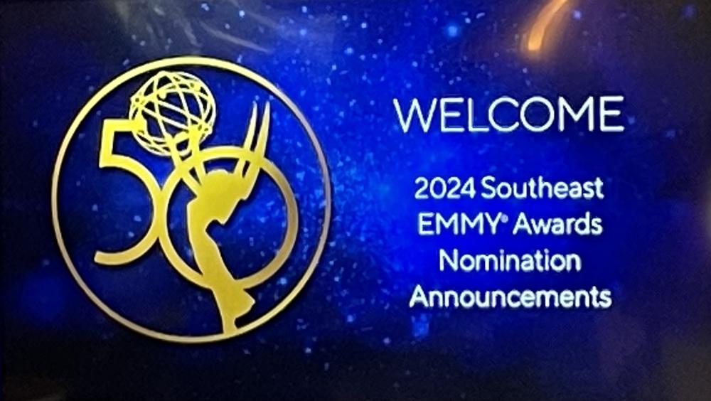 A picture of a screen that reads "WELCOME 2024 Southeast EMMY Awards Nomination Announcements"