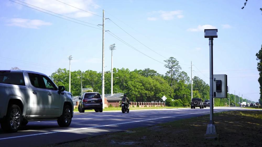 A school zone camera outside Liberty County High School, Hinesville, April 24, 2024.