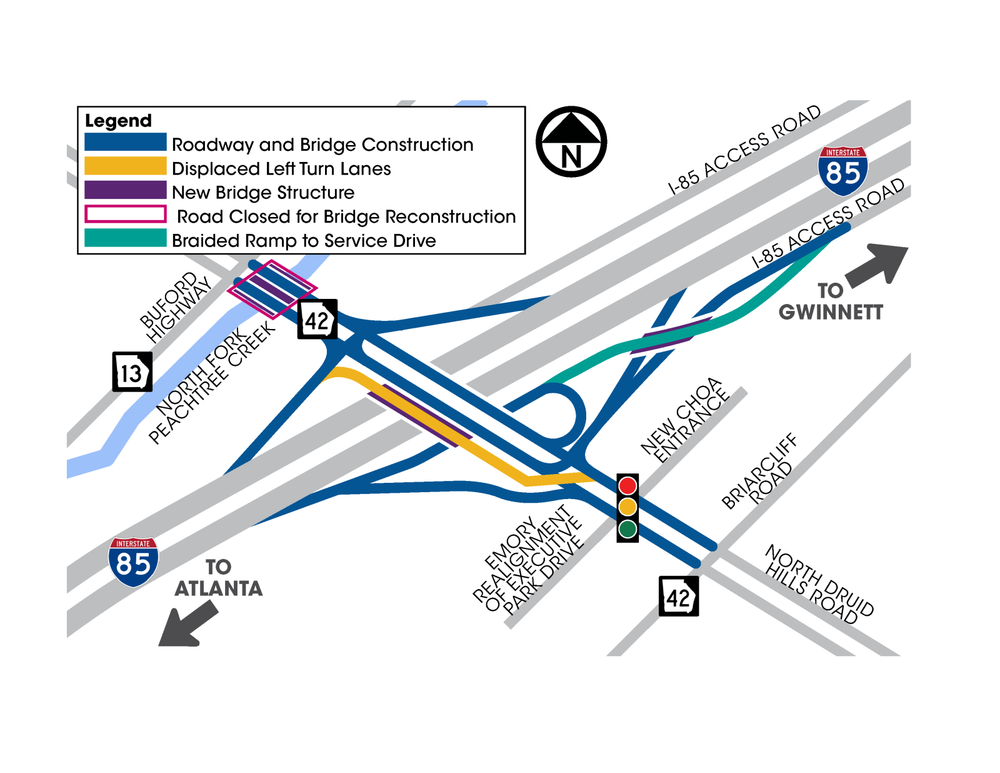 Map of the detour route at North Druid Hills Road.