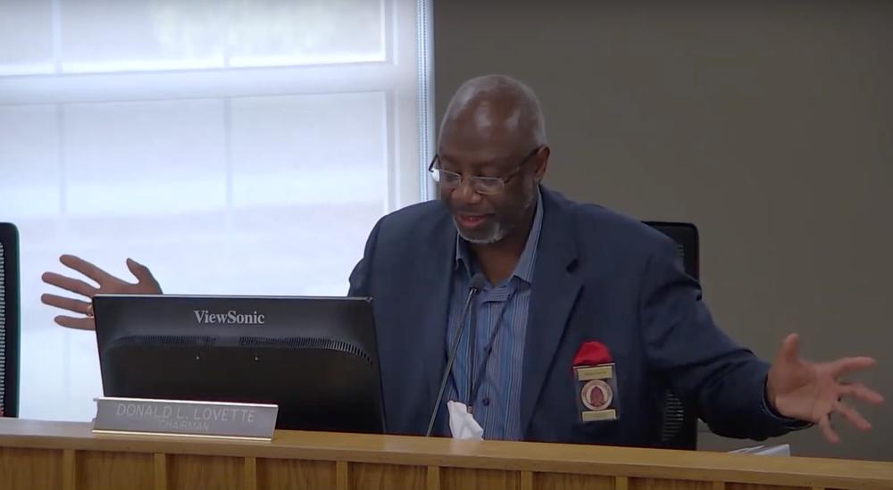 Liberty County Commission Chair Donald Lovette discusses the RedSpeed account at the Board of Commissioners meeting, Hinesville, April 18, 2024. 