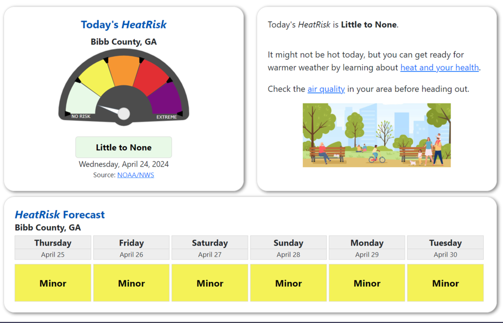 The CDC's HeatRisk tool gives specific risk predictions based on ZIP code.