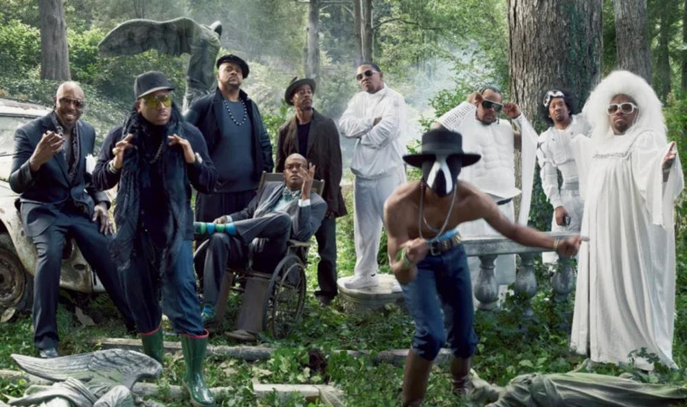 Dungeon Family members (from left to right) Pat "Sleepy" Brown, Antwan "Big Boi" Patton, Big Rube, Ray Murray, T-Mo, Andre "3