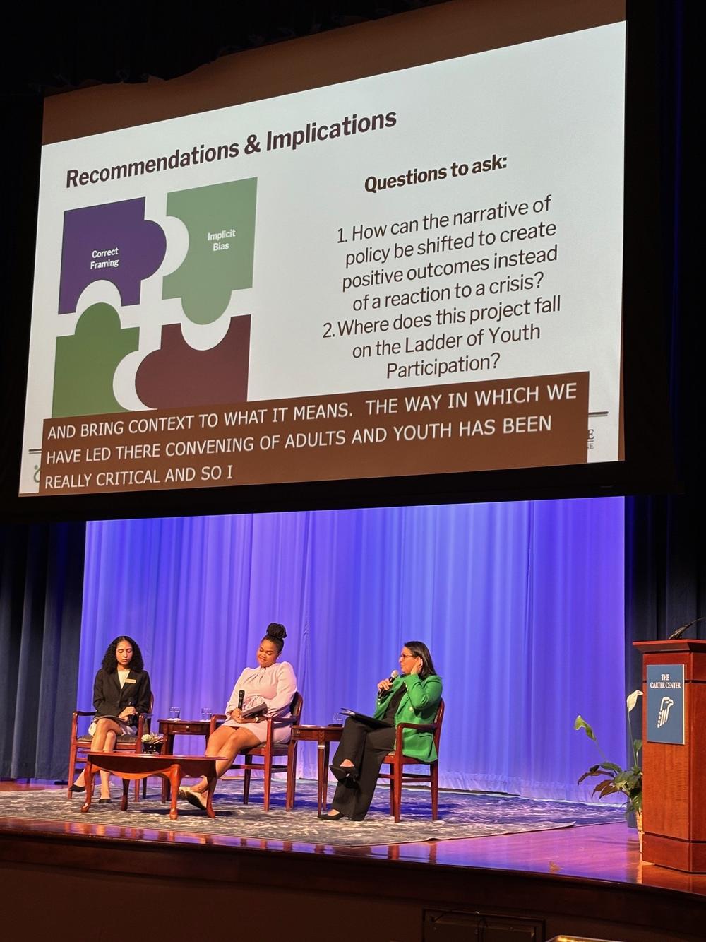 Francesca Bently, Malaka Nzinga, and Dimple Desai at the Mental Health Forum May 14, 2024.