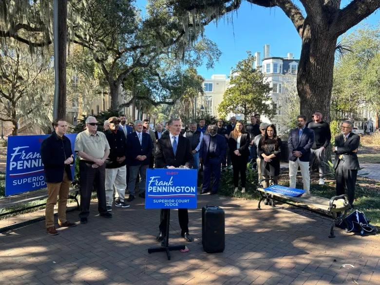 Frank Pennington flanked by supporters at his campaign announcement event in January 2024. Credit: Jake Shore/The Current
