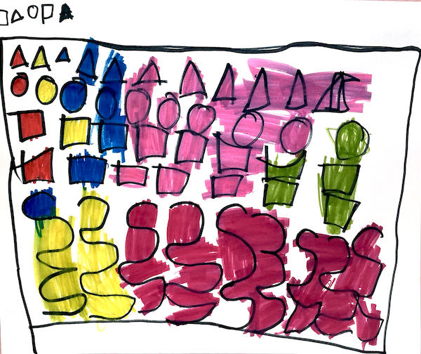Kailee Gough's art is filled with colorful triangles, circles, squares, and squiggles.