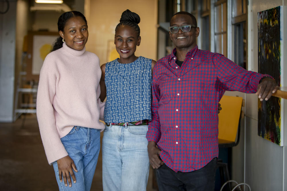 Taiye Idahor, Lauren Tate Baeza, and Kainebi Osahenye photographed at Ponce City Market. (Photograph by Isadora Pennington)