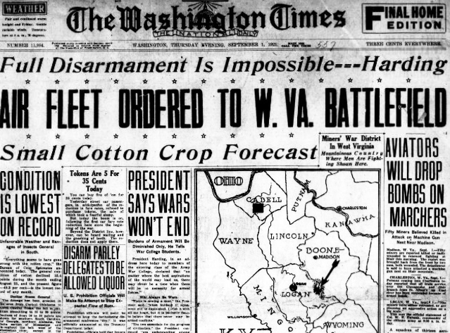 Washington Times headline from September 1st, 1921.