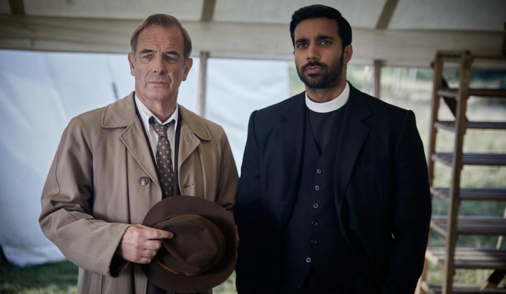 Geordie Keating (Robson Green), Alphy Kottaram (Rishi Nair) in Grantchester.