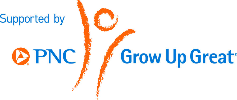 PNC grow up great with an orange line drawing of a figure