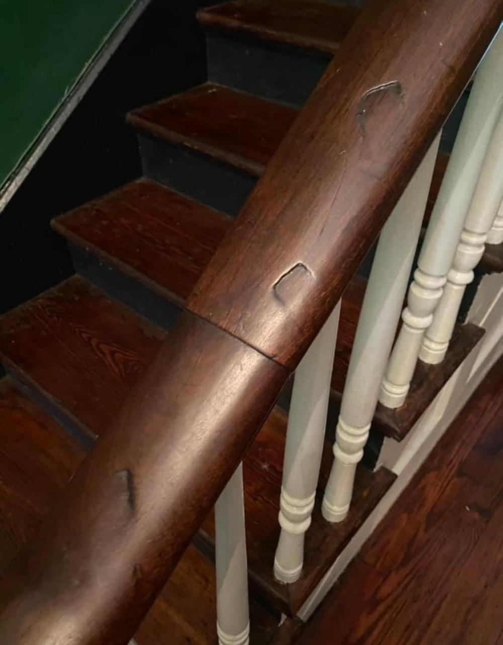 The home was built in 1856. The floors are heart pine, high ceilings and winding staircases with banisters marked by Union so