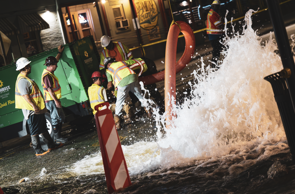 Crews work to repair a water main break in Midtown Atlanta on June 2, 2024.
