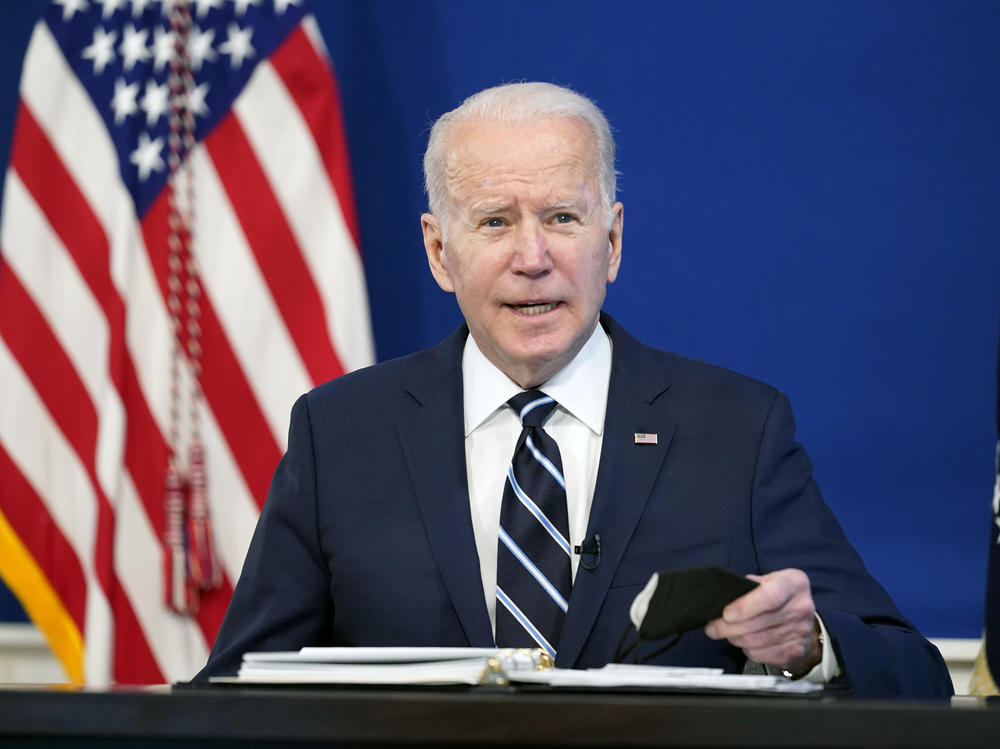 President Joe Biden speaks about the government’s COVID-19 response, in the South Court Auditorium in the Eisenhower Executive Office Building on the White House Campus in Washington, Thursday, Jan. 13, 2022.