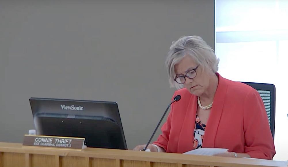 District 3 Commissioner Connie Thrift looks over a draft RedSpeed fund agreement with Sheriff Will Bowman, Hinesville, April 18, 2024. Credit: Liberty County Board of Commissioners