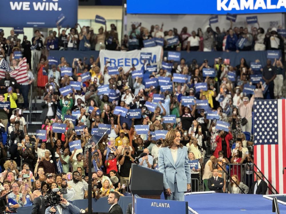 Vice President Kamala Harris greets an enthusiastic crowd during a July rally in Atlanta