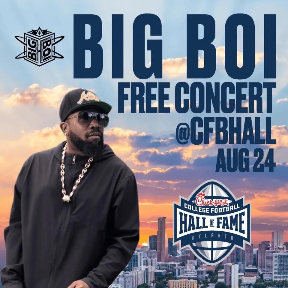 Graphic for Big Boi's free concert at College Football Hall of Fame in Atlanta on August 24, 2024. (Courtesy Rough Draft Atlanta)