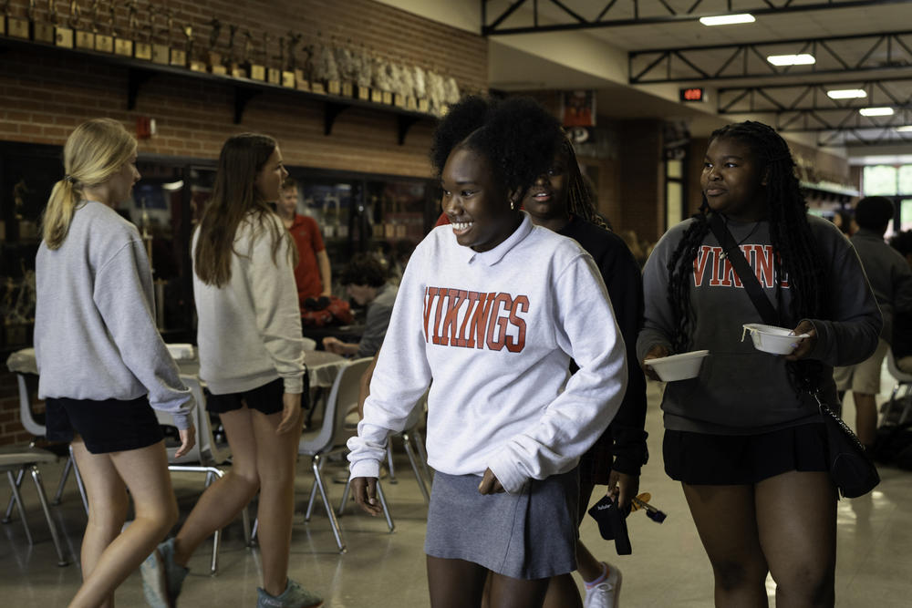 Zo’e with classmates during lunchtime at FPD. She isn’t the first in her family to attend private school. Her older half-brother on her father’s side went to one in town and a cousin went to FPD his junior and senior years.