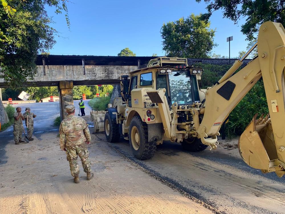 Members of the Georgia Army National Guard's 177th Brigade Engineer Battalion assist with recovery efforts in Bulloch County on Thursday, Aug. 8, 2024.