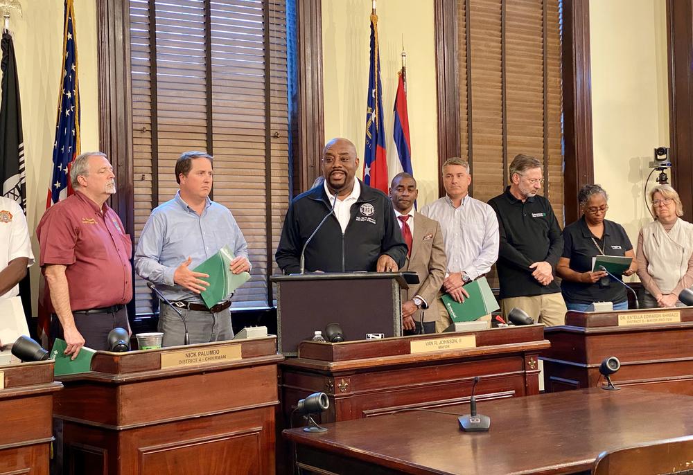 Savannah Mayor Van Johnson speaks at City Hall during a news conference on Aug. 7, 2024.