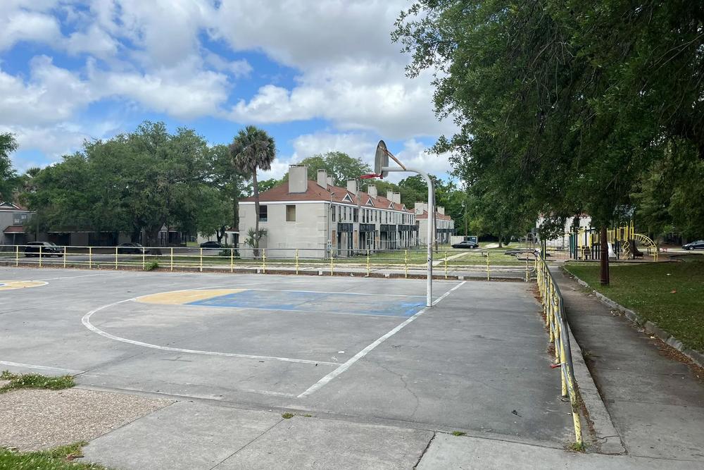 After her daughter didn’t return home one night in May 2022, Detraya Gilliard went looking for her. She waited for about 30 minutes at a bench near a park in the middle of the complex, hoping her daughter would find her.(Renuka Rayasam/KFF Health News)