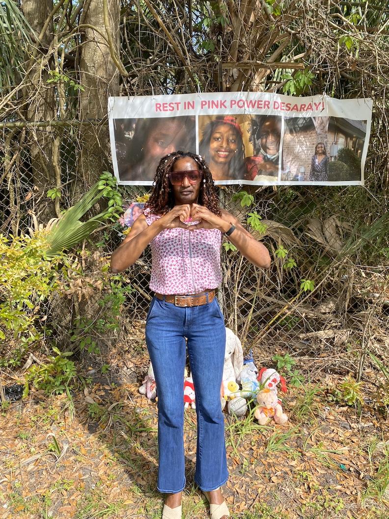 Detraya Gilliard maintains a memorial with pictures, stuffed animals, and flowers near the spot where she found Desaray’s body, but her visits to Yamacraw Village are traumatic.(Bobby Williams)