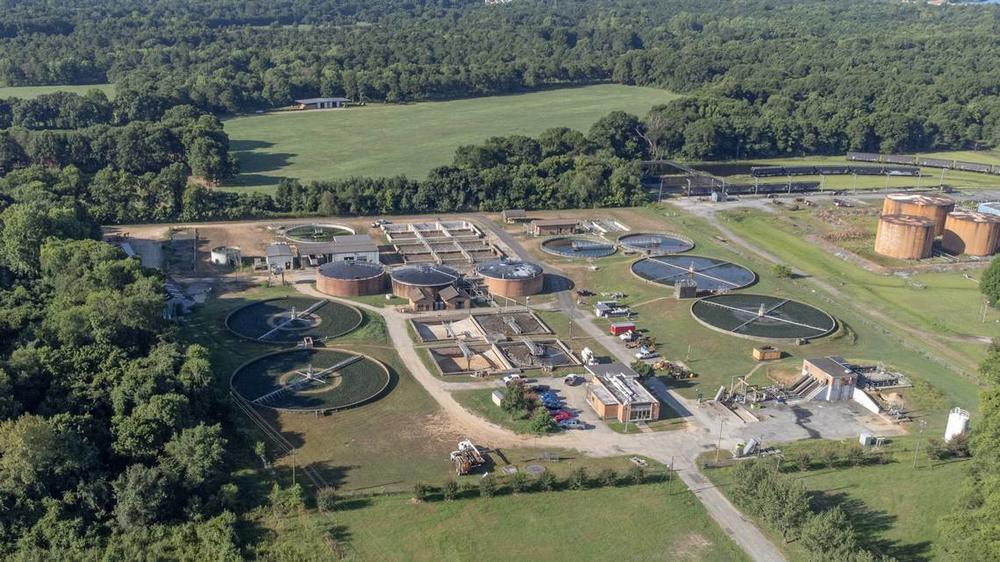 Chattahoochee Riverkeeper Drone captures the Phenix City Waste Water Treatment Plant, 1600 E. State Docks Road, Phenix City, AL, on 6/10/24. The plant is accused of violating the Clean Water Act and Alabama Water Pollution Control Act Henry Jacobs, CRK  