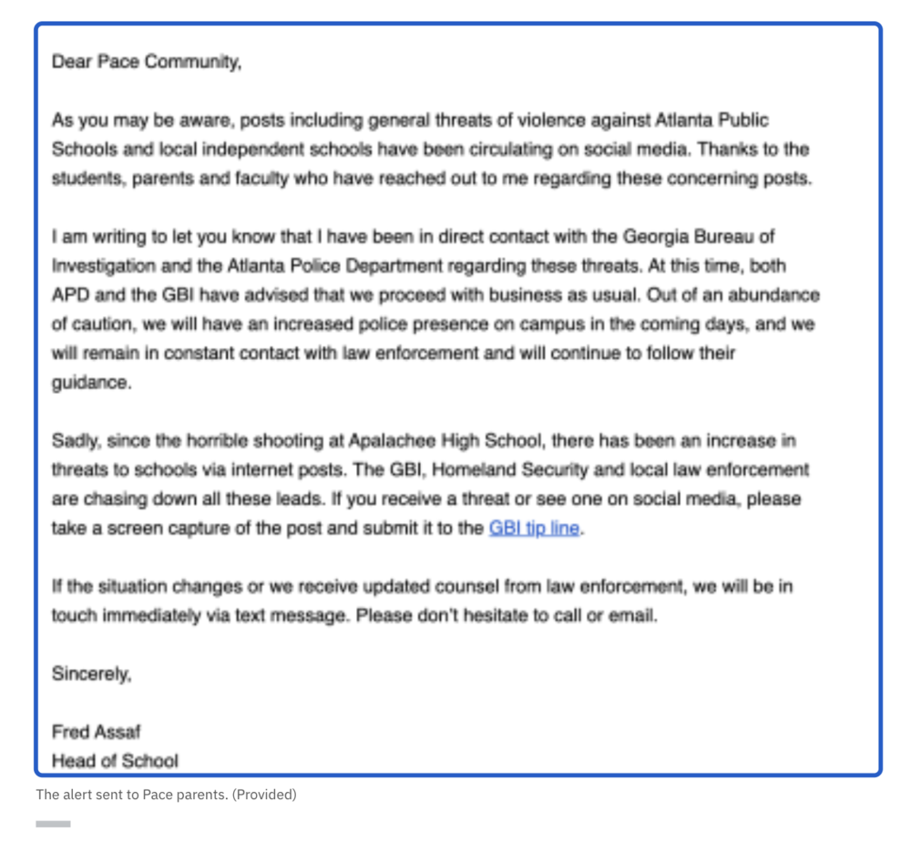 Pace Academy notice