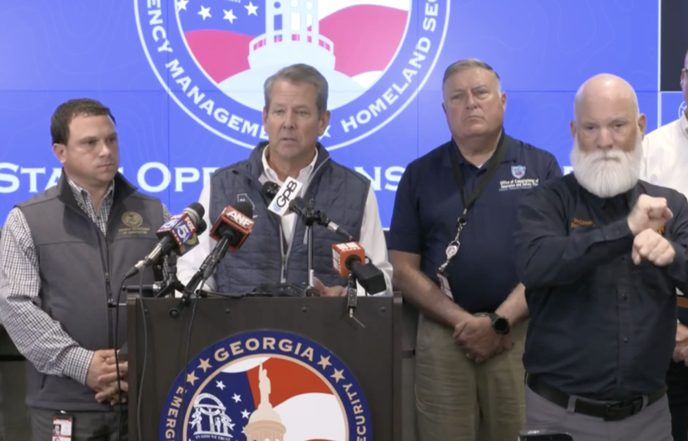 Georgia Governor Brian Kemp gives an update on loss of life and damage after Hurricane Helene in Atlanta on Friday, Sept. 27, 2024.