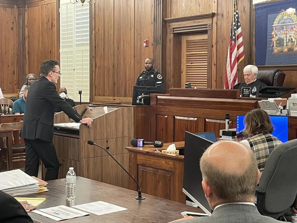 Attorney Ken Jarrard makes his case to Superior Court Senior Judge Gary McCorvey during oral arguments in McIntosh v. Webster on Sept. 20, 2024.  Credit: Mary Landers/The Current GA